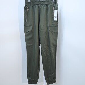 ZARA Olive Green Satin Cargo Joggers  Size XS